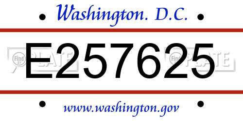 E257625 District Of Columbia License Plate
