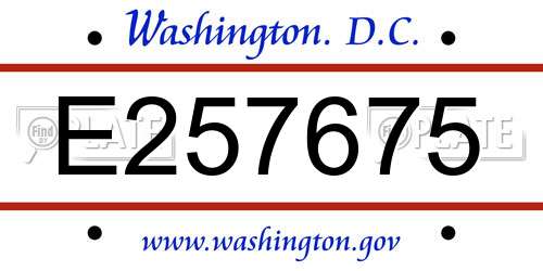 E257675 District Of Columbia License Plate