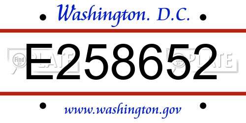 E258652 District Of Columbia License Plate