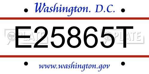 E25865T District Of Columbia License Plate