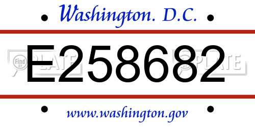 E258682 District Of Columbia License Plate