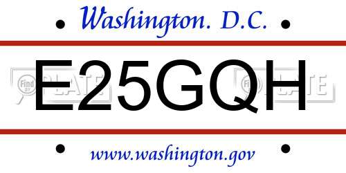 E25GQH District Of Columbia License Plate