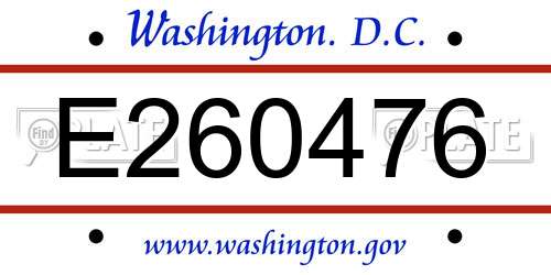 E260476 District Of Columbia License Plate