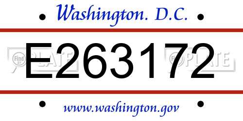 E263172 District Of Columbia License Plate