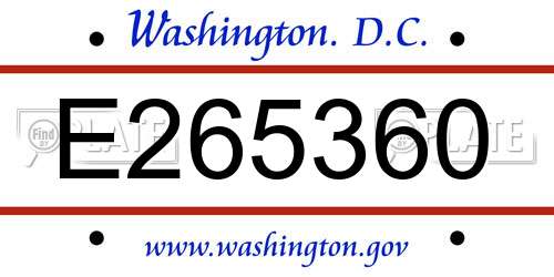 E265360 District Of Columbia License Plate