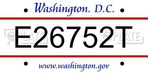 E26752T District Of Columbia License Plate