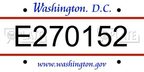 E270152 District Of Columbia License Plate