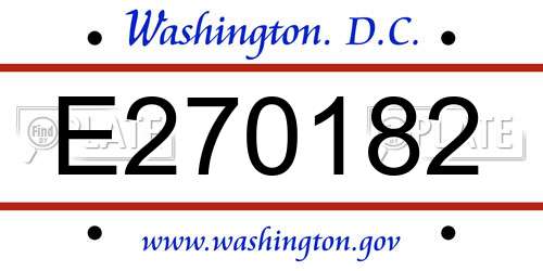 E270182 District Of Columbia License Plate