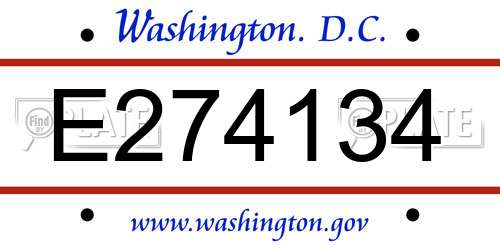 E274134 District Of Columbia License Plate