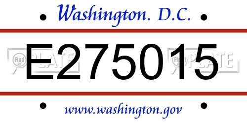 E275015 District Of Columbia License Plate