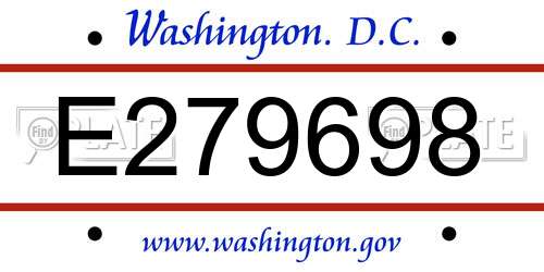E279698 District Of Columbia License Plate