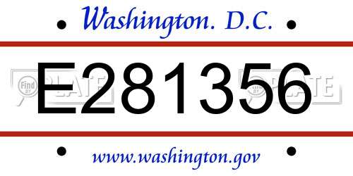 E281356 District Of Columbia License Plate
