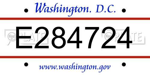 E284724 District Of Columbia License Plate