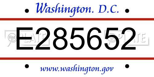 E285652 District Of Columbia License Plate