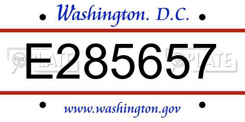 E285657 District Of Columbia License Plate