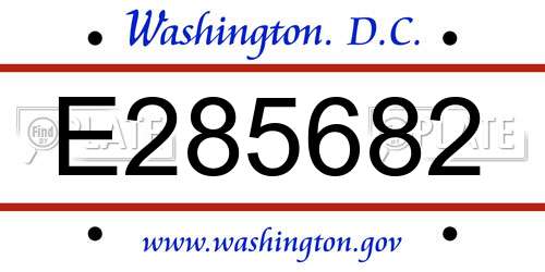 E285682 District Of Columbia License Plate