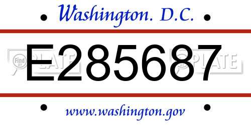 E285687 District Of Columbia License Plate