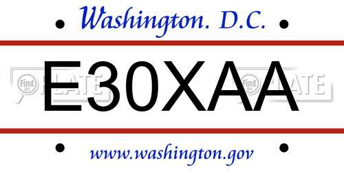 E30XAA District Of Columbia License Plate