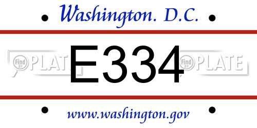 E334 District Of Columbia License Plate