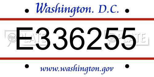 E336255 District Of Columbia License Plate