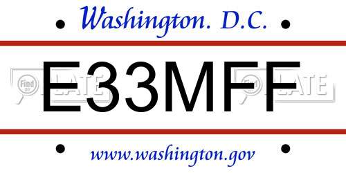 E33MFF District Of Columbia License Plate
