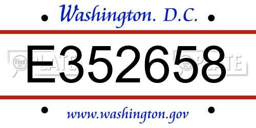 E352658 District Of Columbia License Plate