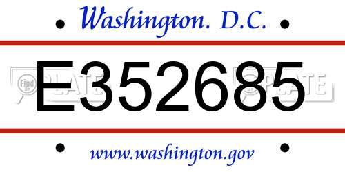 E352685 District Of Columbia License Plate