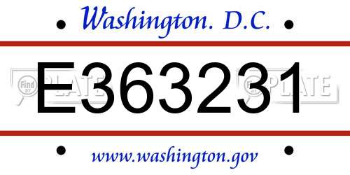 E363231 District Of Columbia License Plate