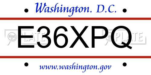 E36XPQ District Of Columbia License Plate