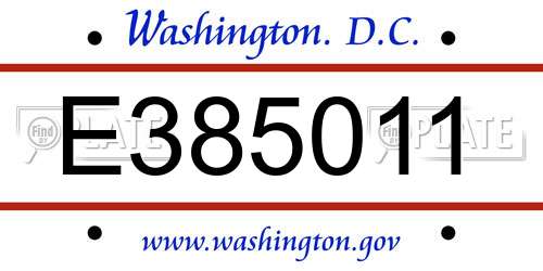 E385011 District Of Columbia License Plate