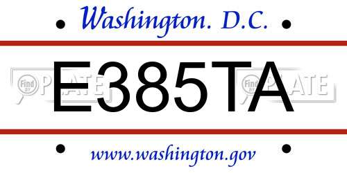 E385TA District Of Columbia License Plate