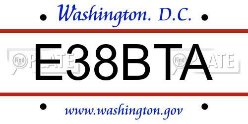 E38BTA District Of Columbia License Plate