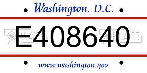 E408640 District Of Columbia License Plate