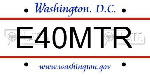 E40MTR District Of Columbia License Plate