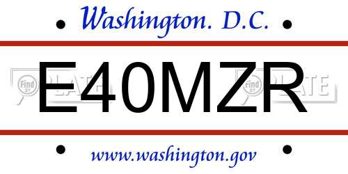 E40MZR District Of Columbia License Plate