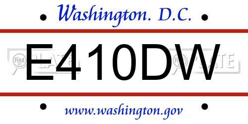 E410DW District Of Columbia License Plate