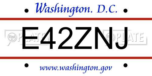 E42ZNJ District Of Columbia License Plate