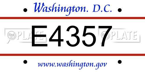 E4357 District Of Columbia License Plate