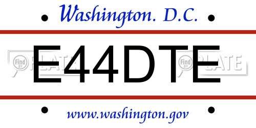 E44DTE District Of Columbia License Plate