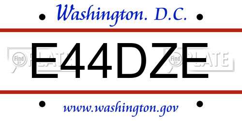 E44DZE District Of Columbia License Plate