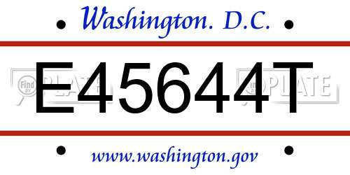 E45644T District Of Columbia License Plate