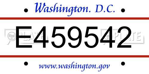 E459542 District Of Columbia License Plate