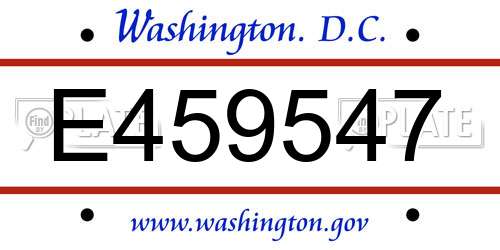 E459547 District Of Columbia License Plate