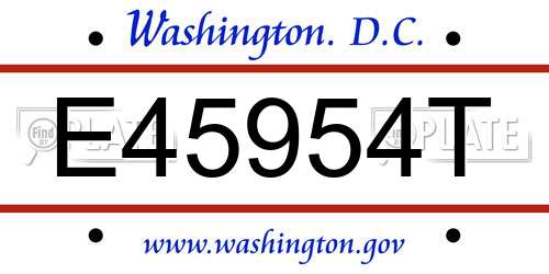 E45954T District Of Columbia License Plate
