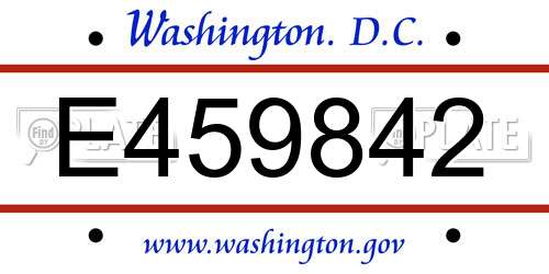 E459842 District Of Columbia License Plate