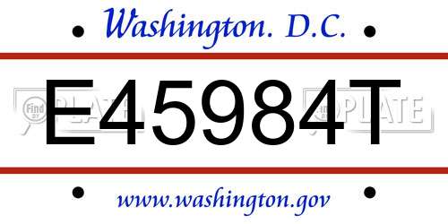 E45984T District Of Columbia License Plate