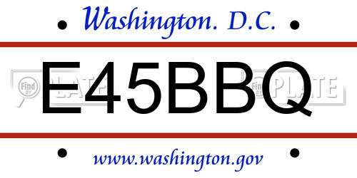 E45BBQ District Of Columbia License Plate