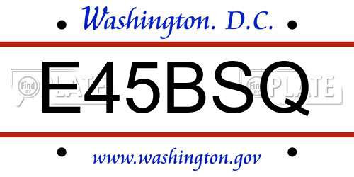 E45BSQ District Of Columbia License Plate