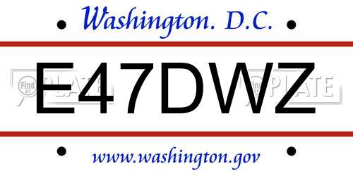 E47DWZ District Of Columbia License Plate