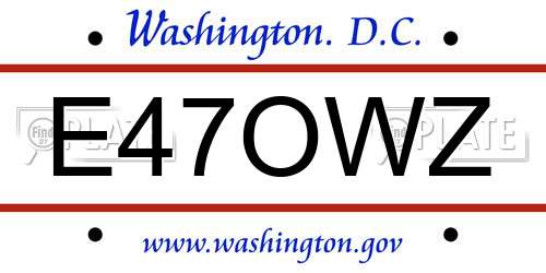 E47OWZ District Of Columbia License Plate